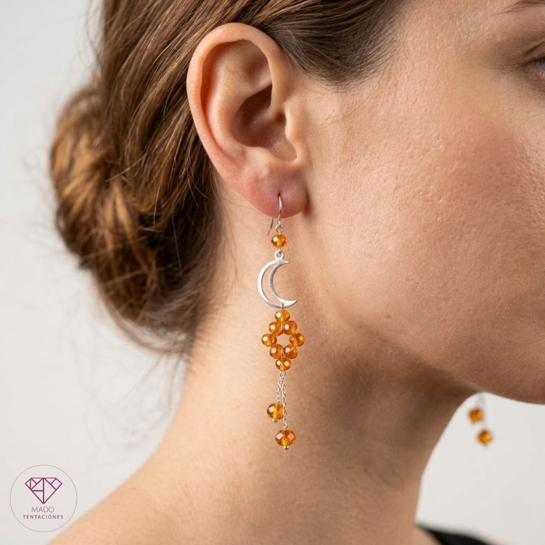 Aretes Luna Creciente Ámbar