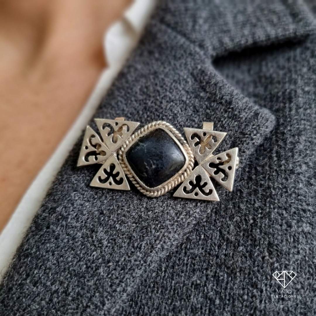 Broche Plata Vintage Ónix