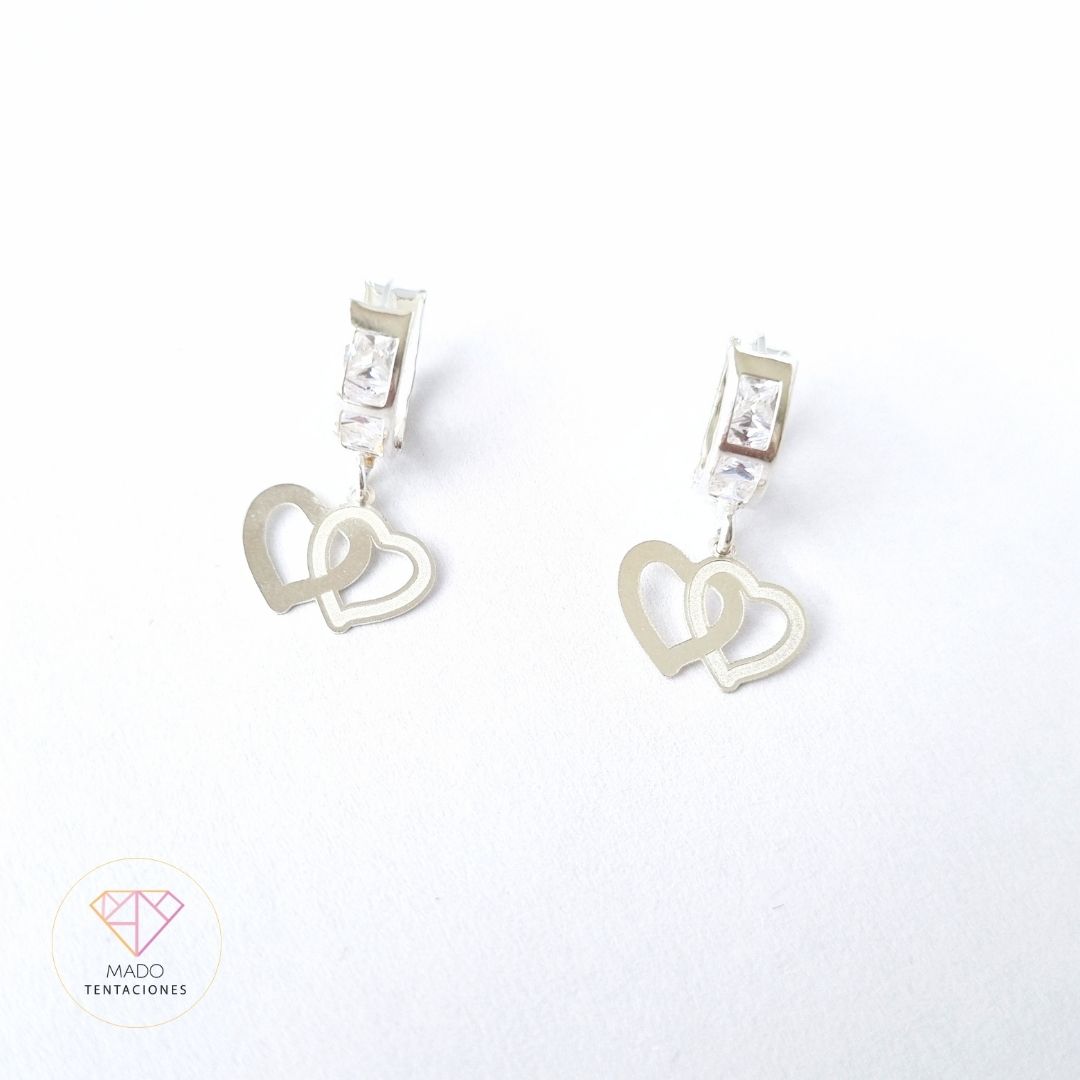 Aretes Plata Corazones Entrelazados
