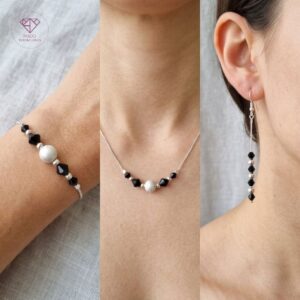 Set Plata Cristales Negros Elegancia
