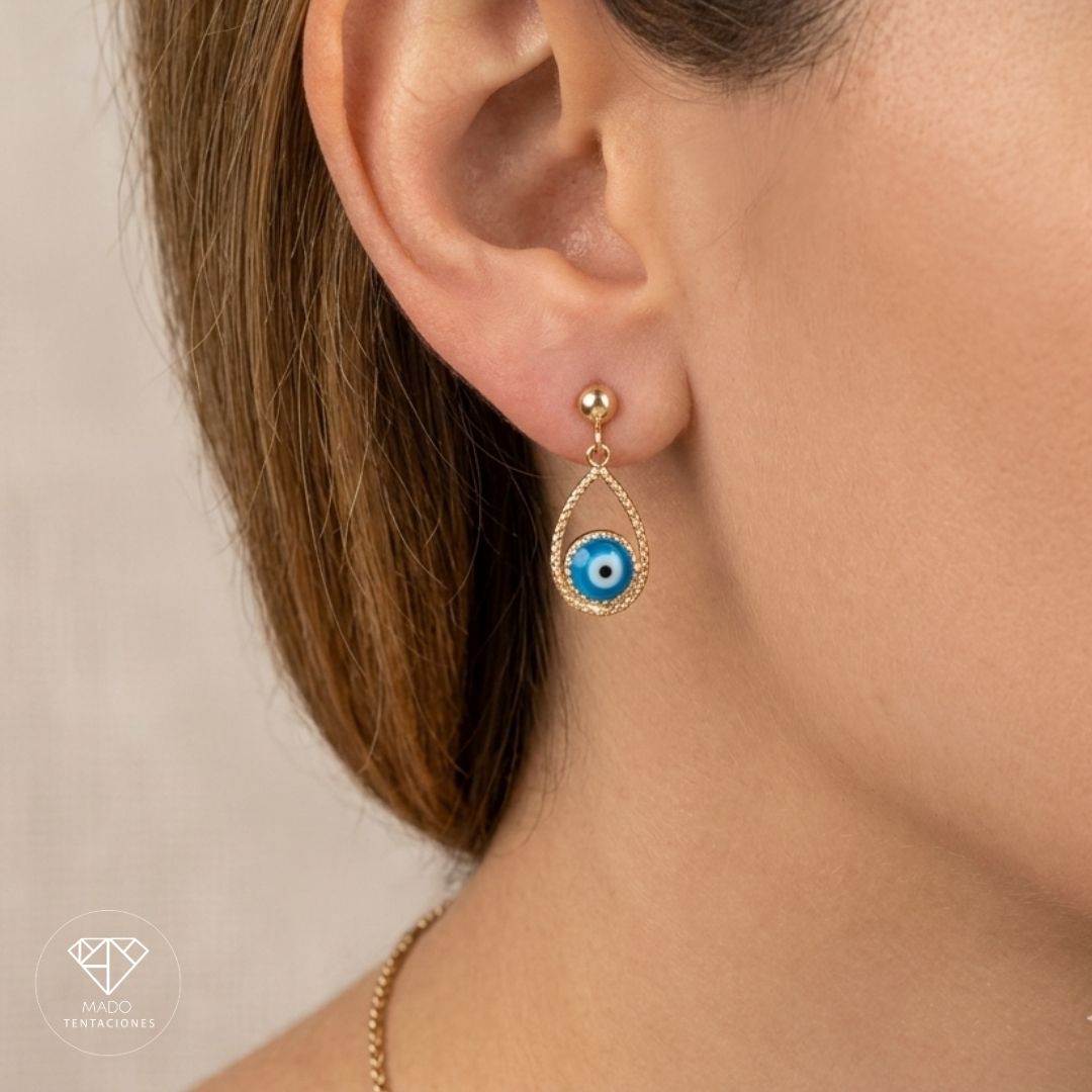 Aretes Broquel Gota Ojo Turco