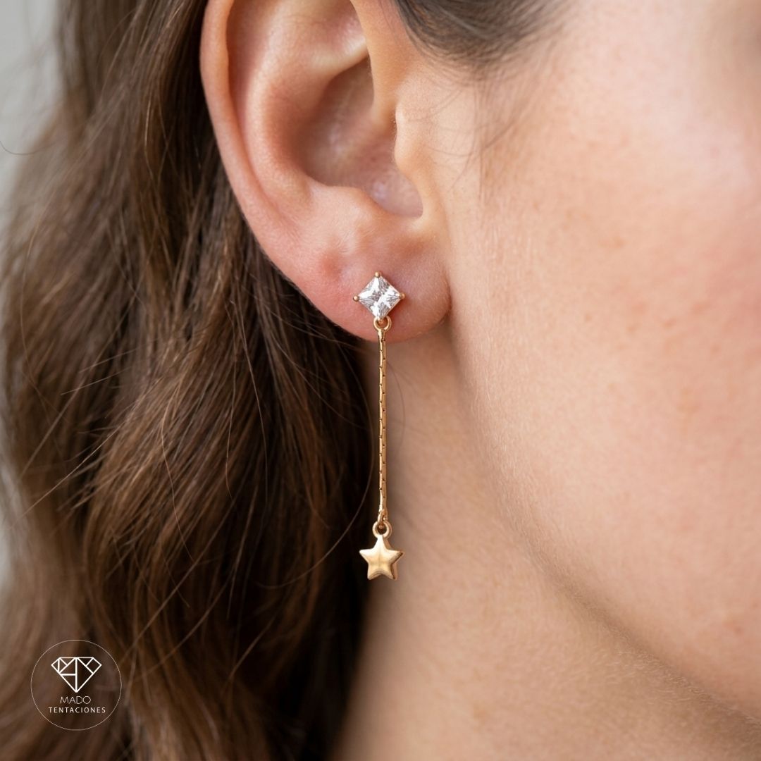 Aretes Broquel Colgante Estrella