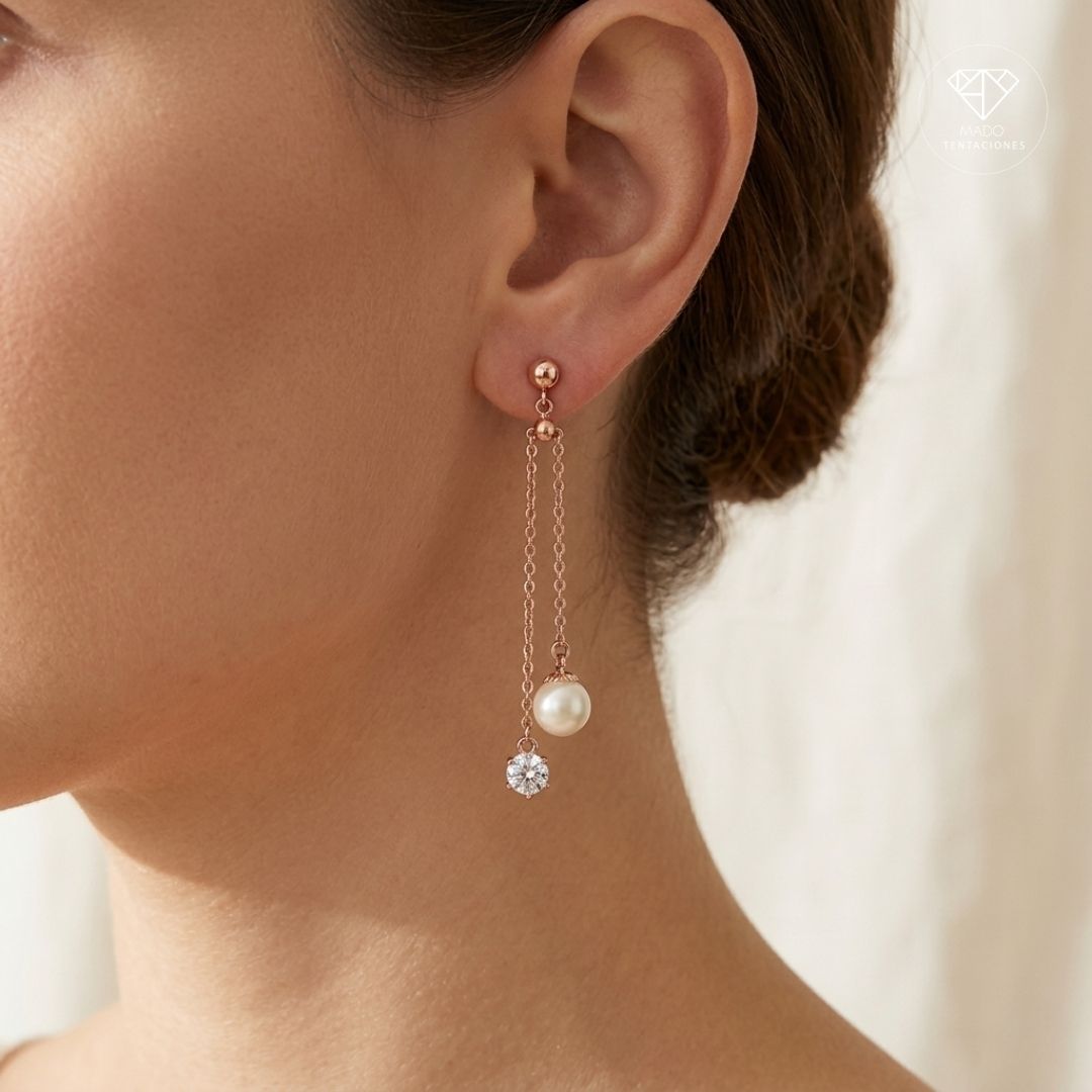 Aretes Broquel Doble Cascada Perla
