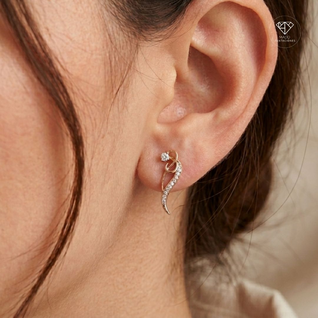 Aretes Sistema Pluma Rosé