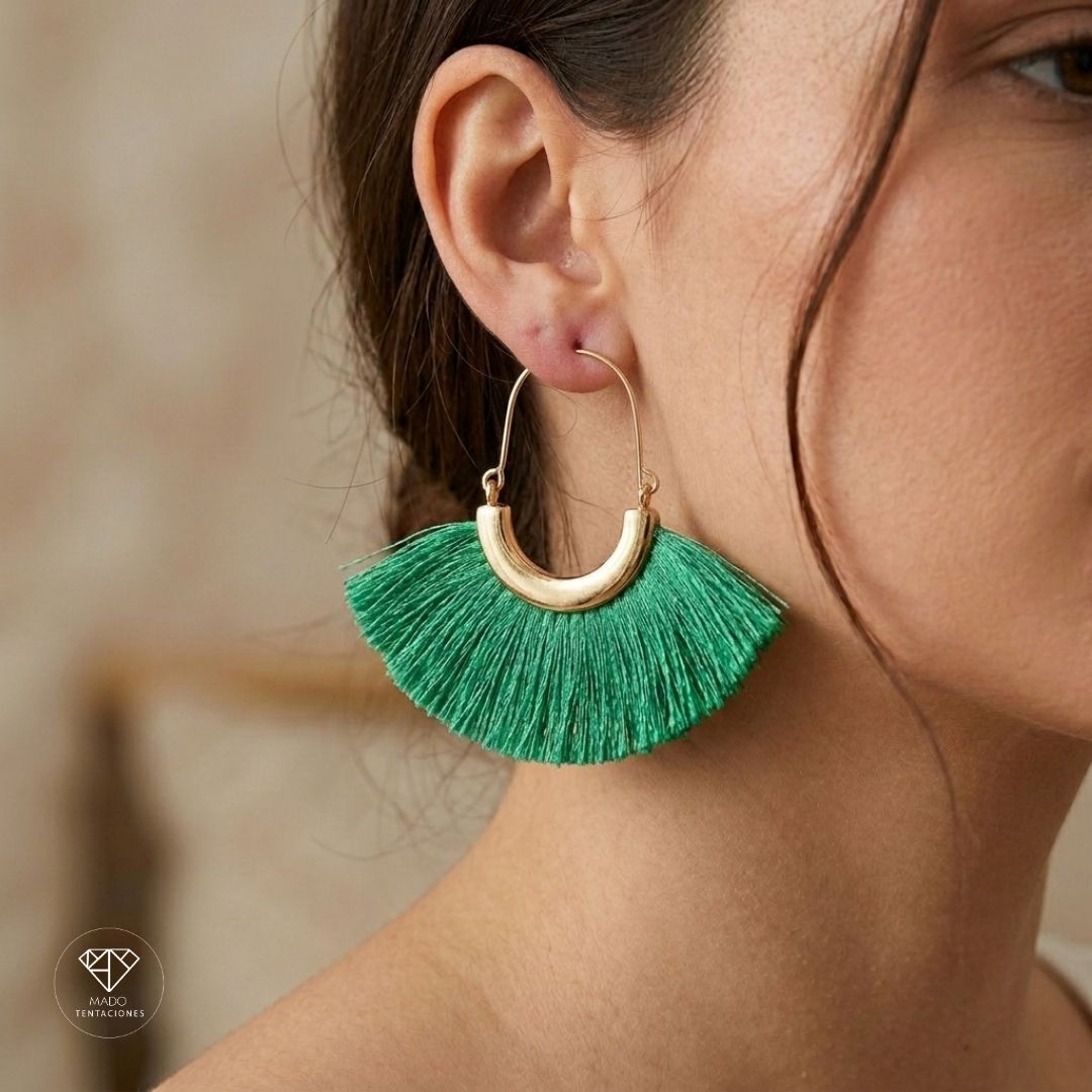 Aretes Abanico Boho Menta