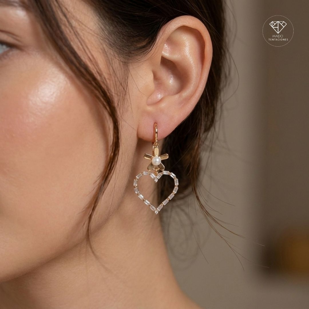 Aretes Sistema Corazón Baguette
