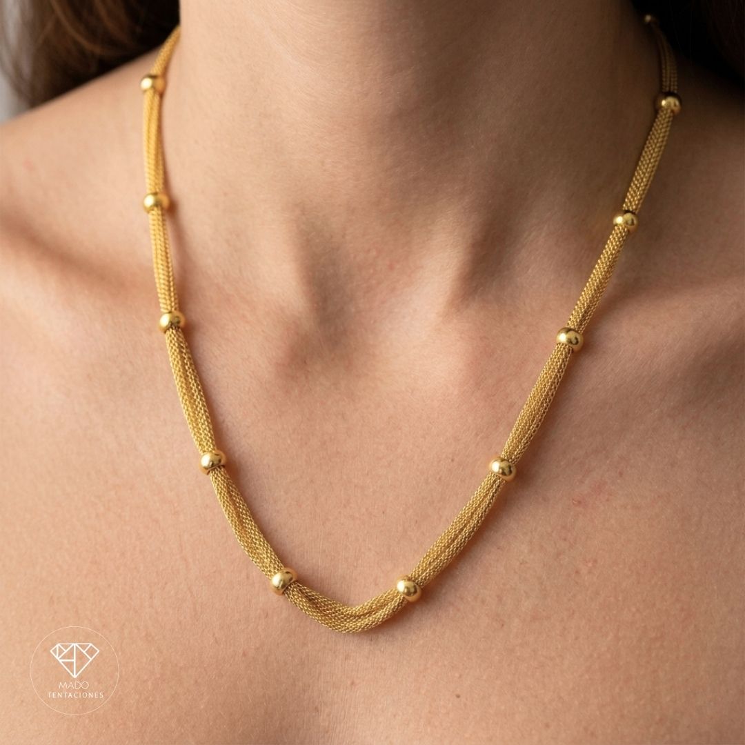 Collar Malla Cuentas Doradas