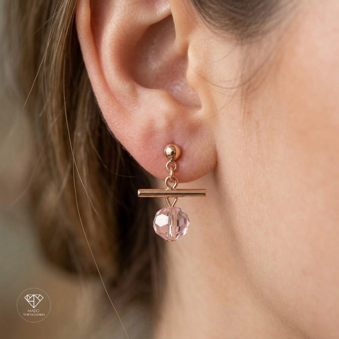 Aretes Barra Cristal Rosa