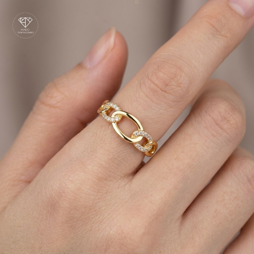 Anillo Cadena Eslabones Pavé