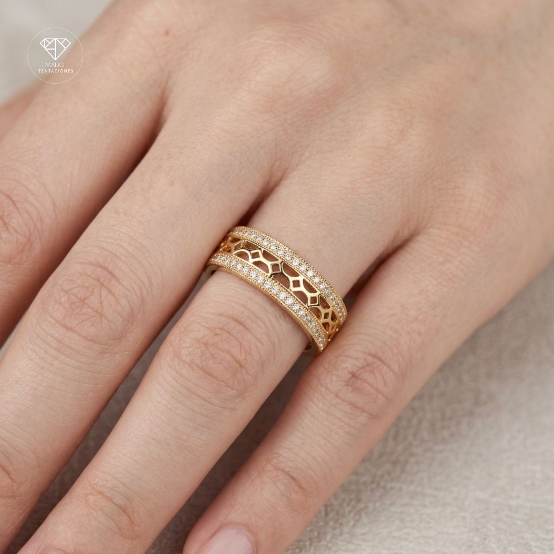 Anillo Banda Filigrana Pavé