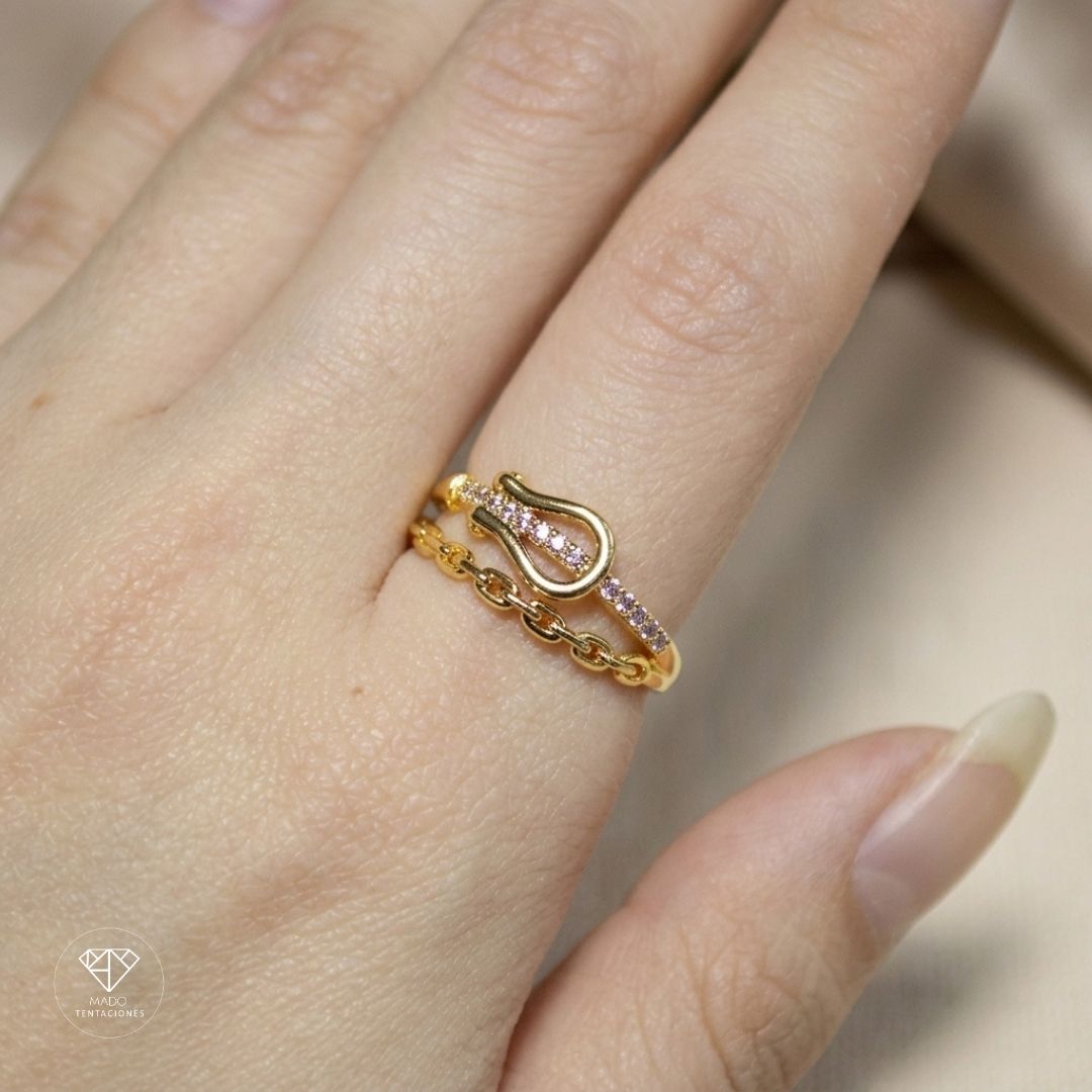 Anillo Hebilla Cadena Pavé