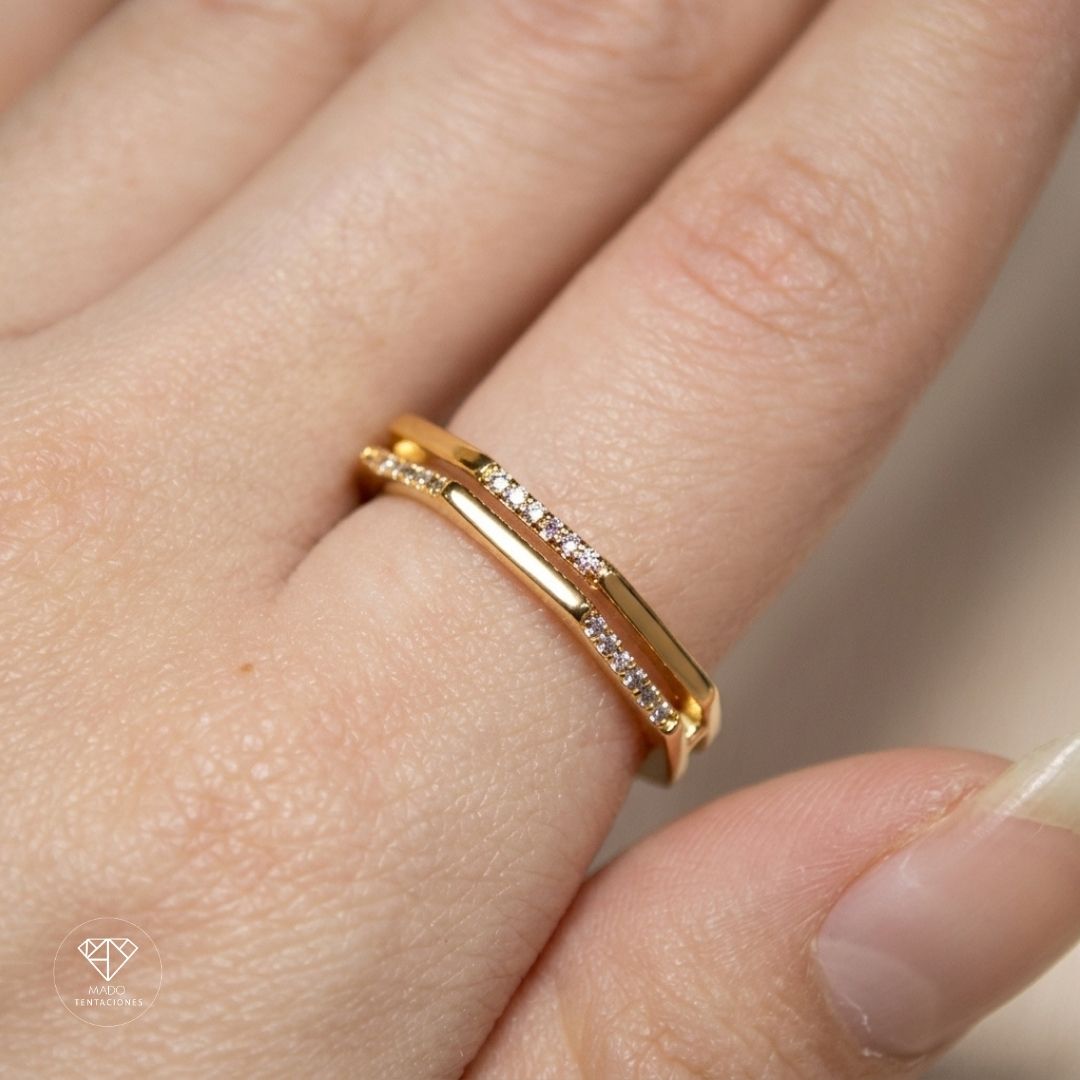 Anillo Doble Riel Pavé
