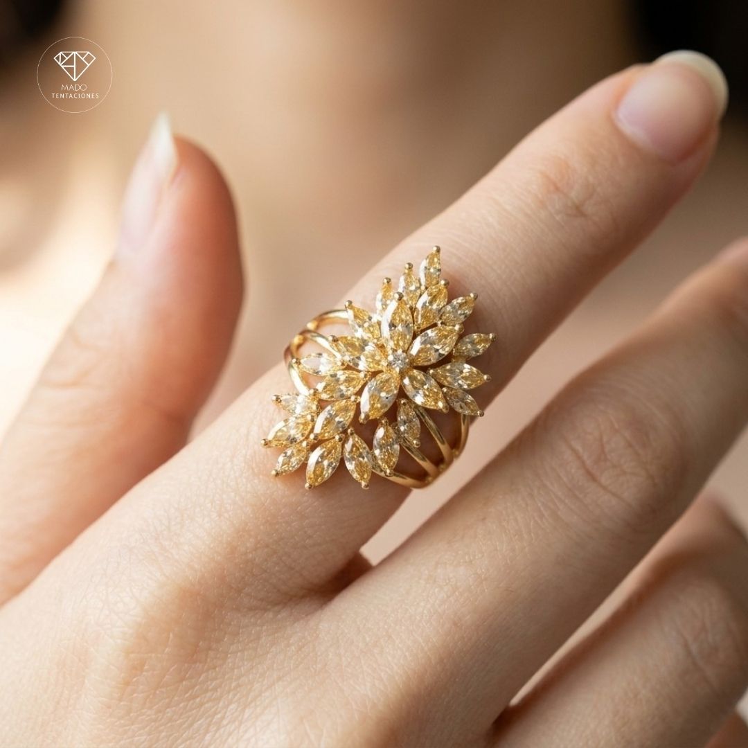 Anillo Flor Marquise Champagne