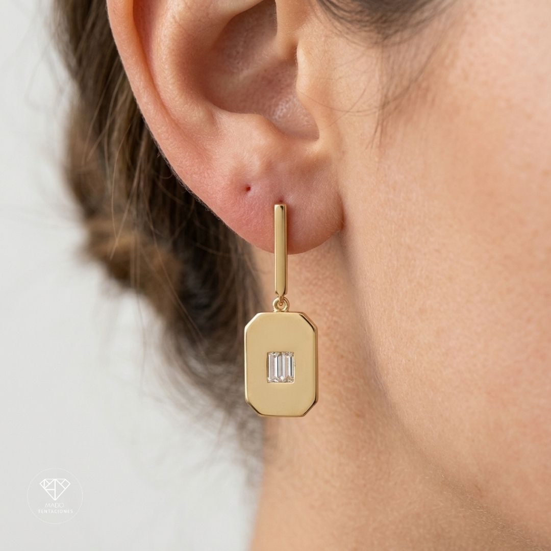 Aretes Placa Baguette Colgante
