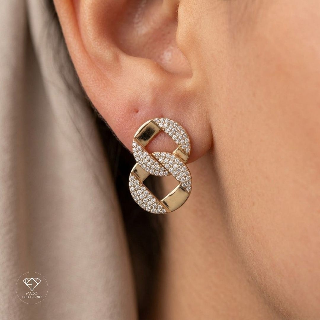 Broqueles Eslabón Doble Pavé