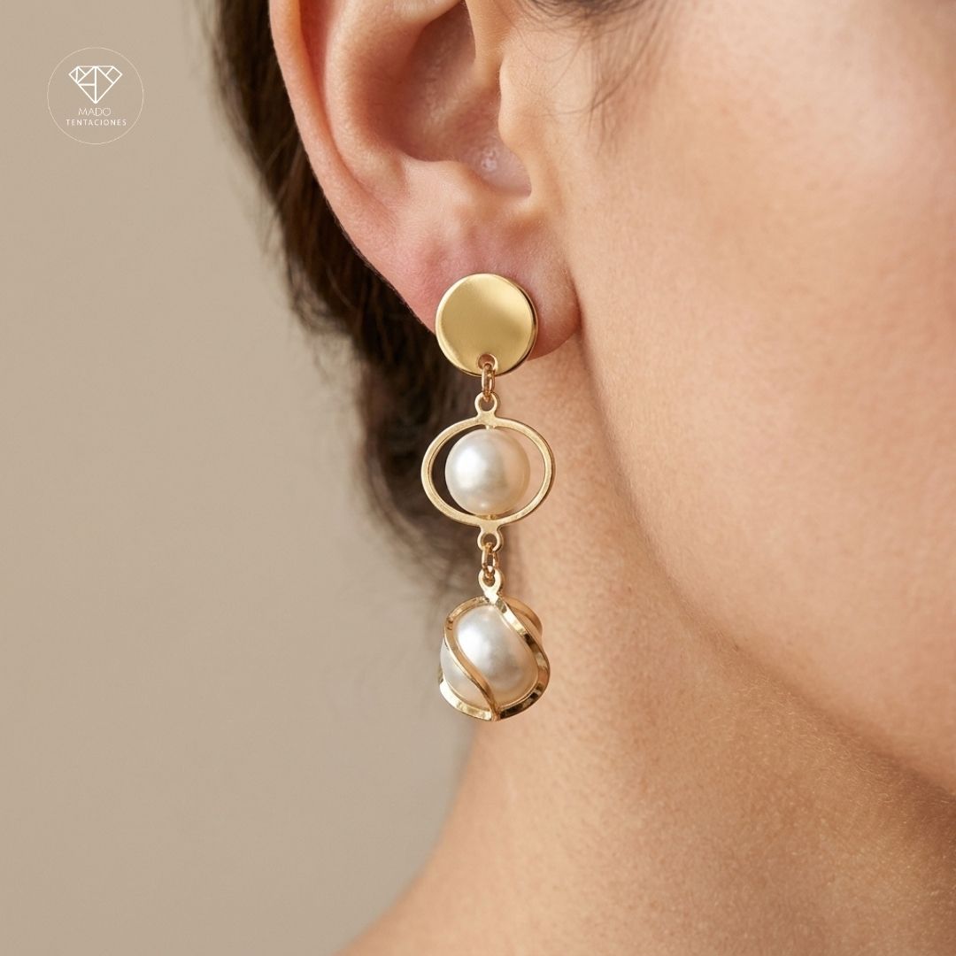 Aretes Largos Perlas Planetas