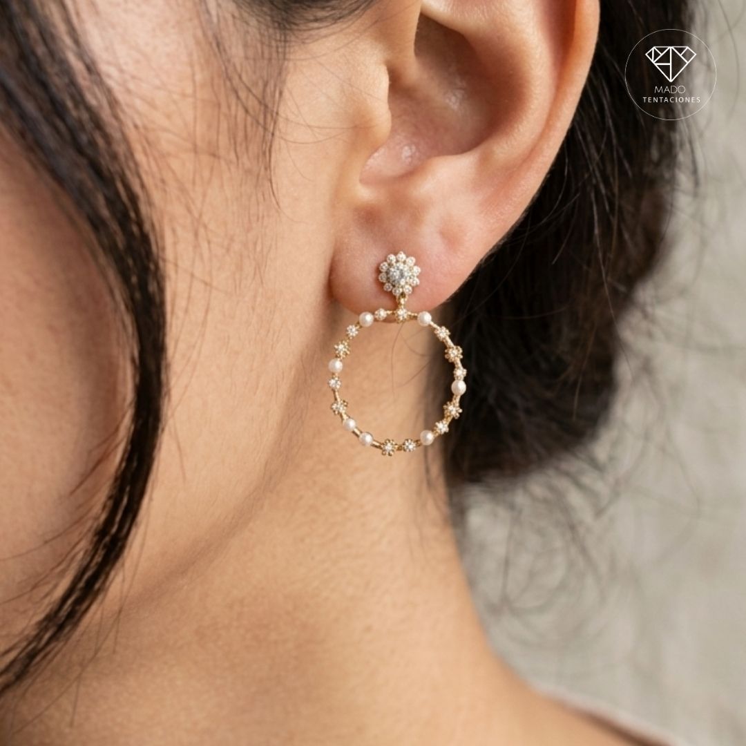 Aretes Arrancada Flores Perlas