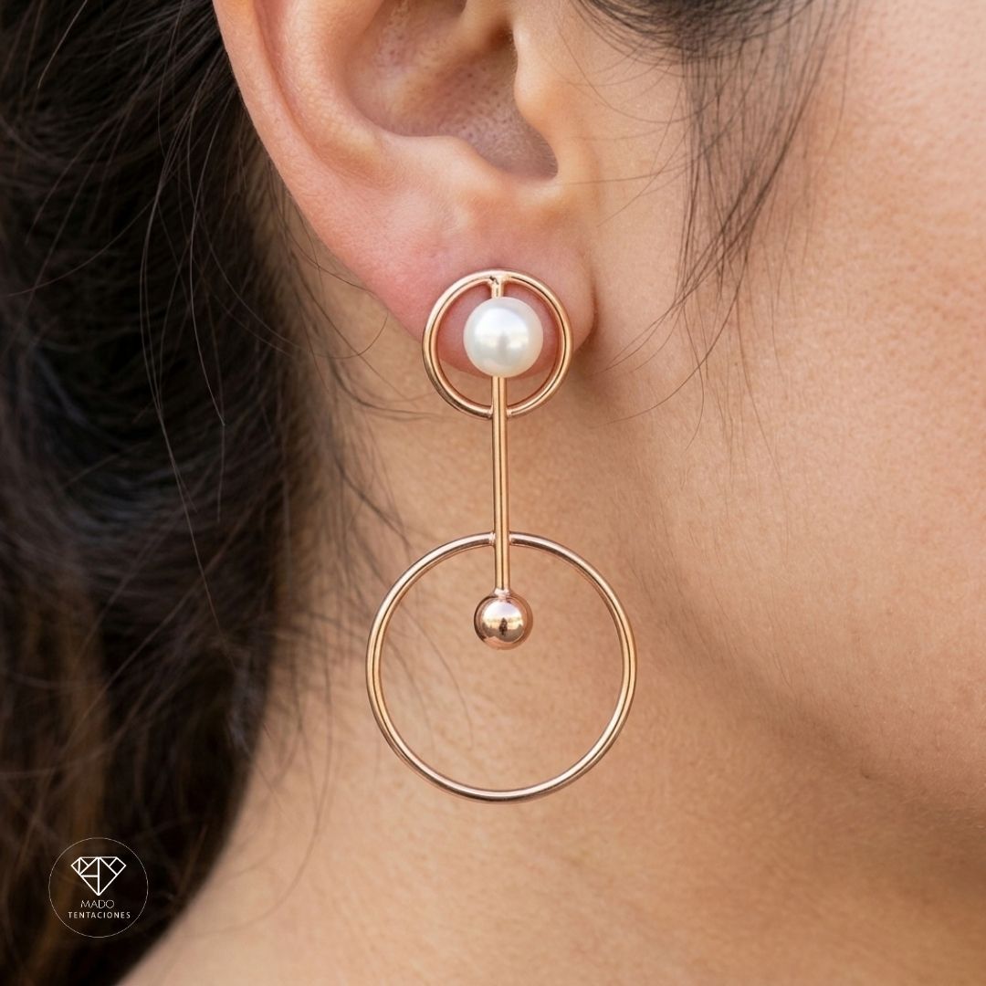 Aretes Geométricos Perla Colgantes