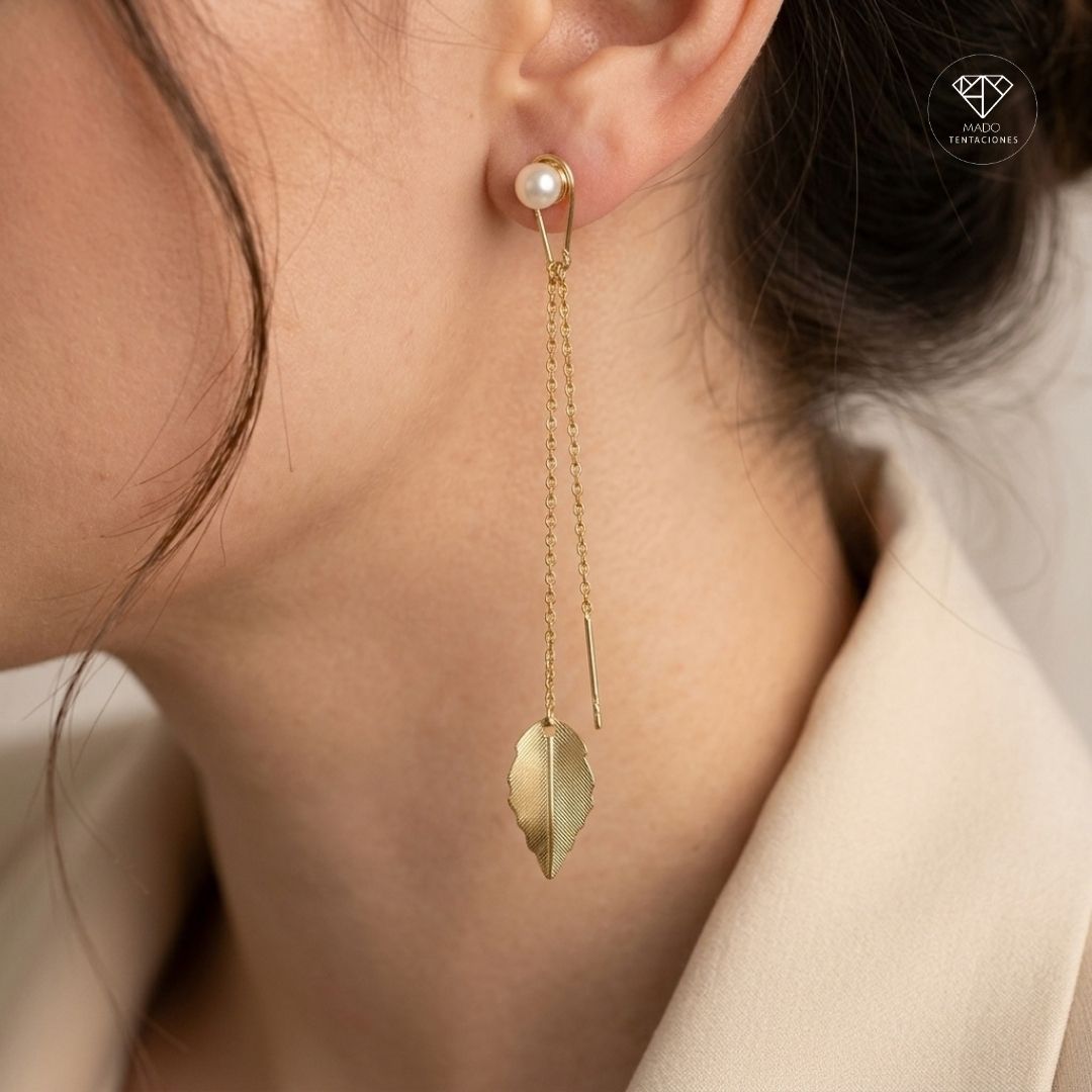 Aretes Largos Cadena Hoja