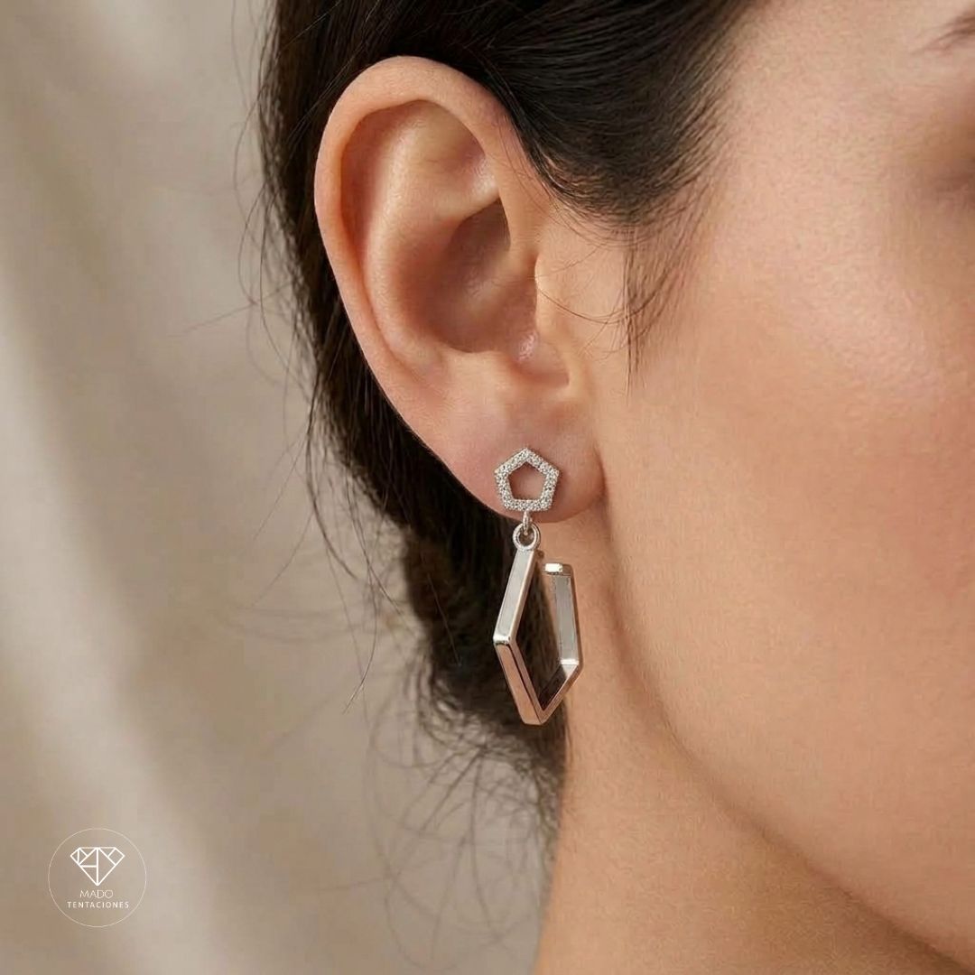 Aretes Pentágono Plata Colgantes