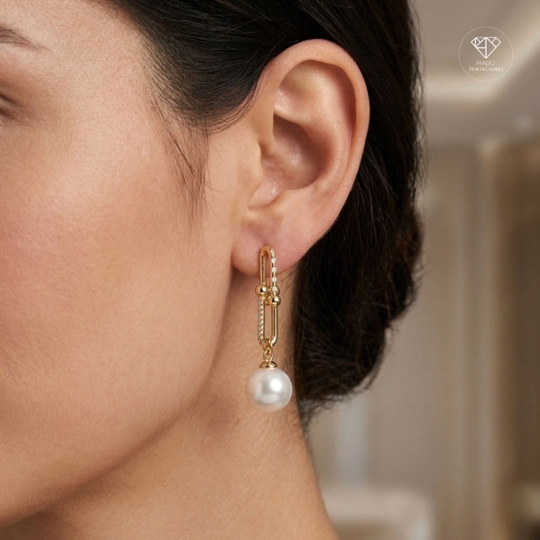 Aretes Colgantes Eslabón Perla