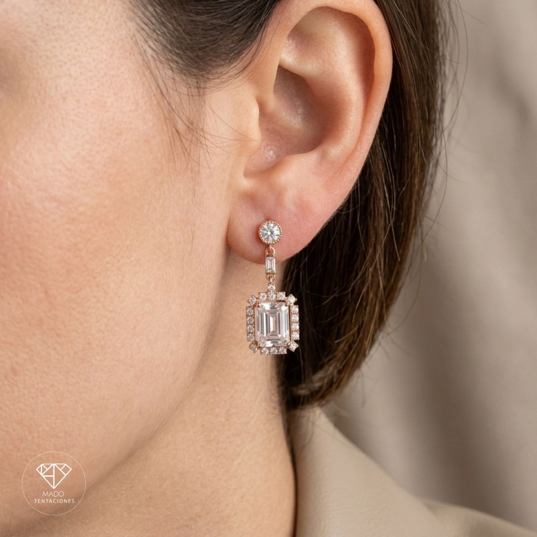 Aretes Colgantes Corte Esmeralda