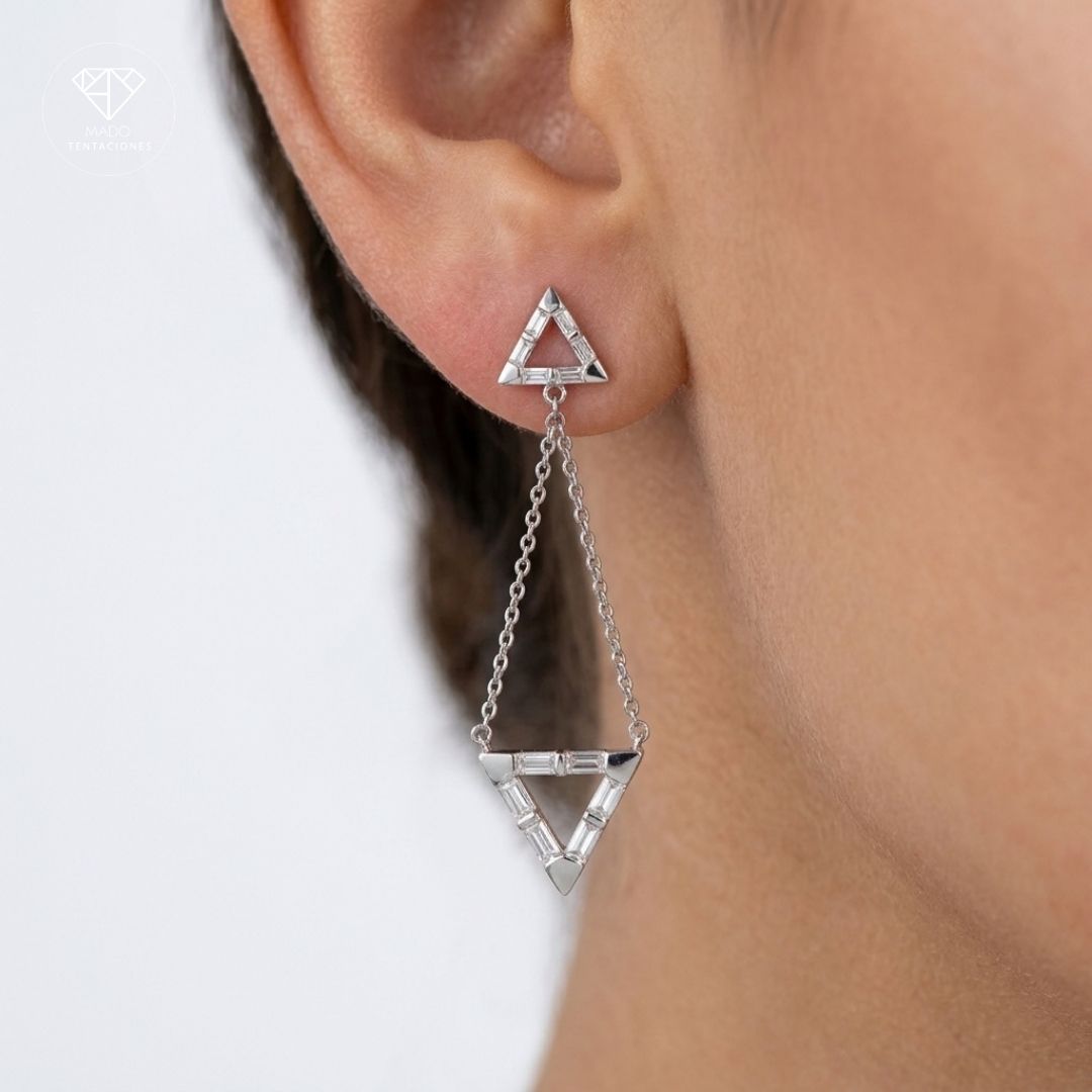 Aretes Triángulo Cadenas Baguette