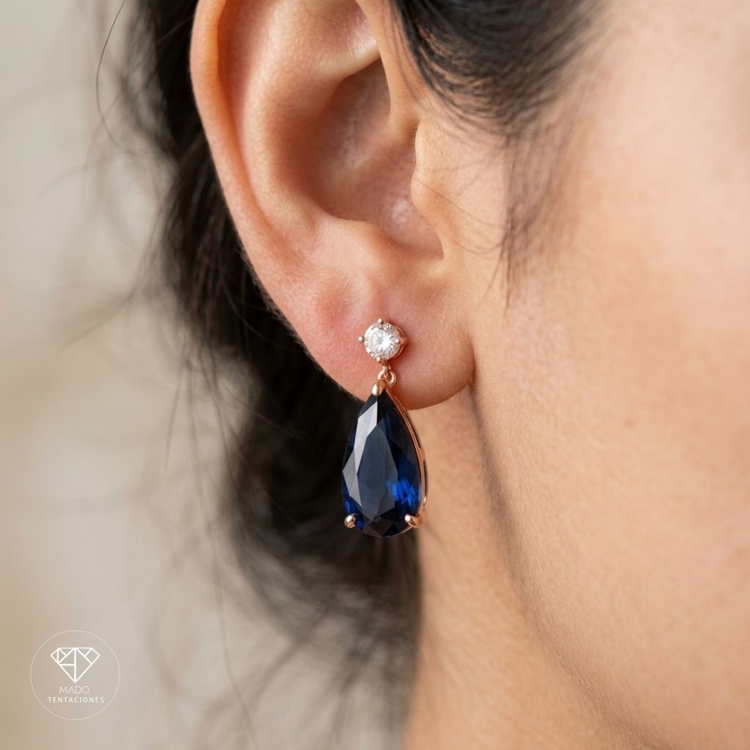 Aretes Gota Azul Zafiro