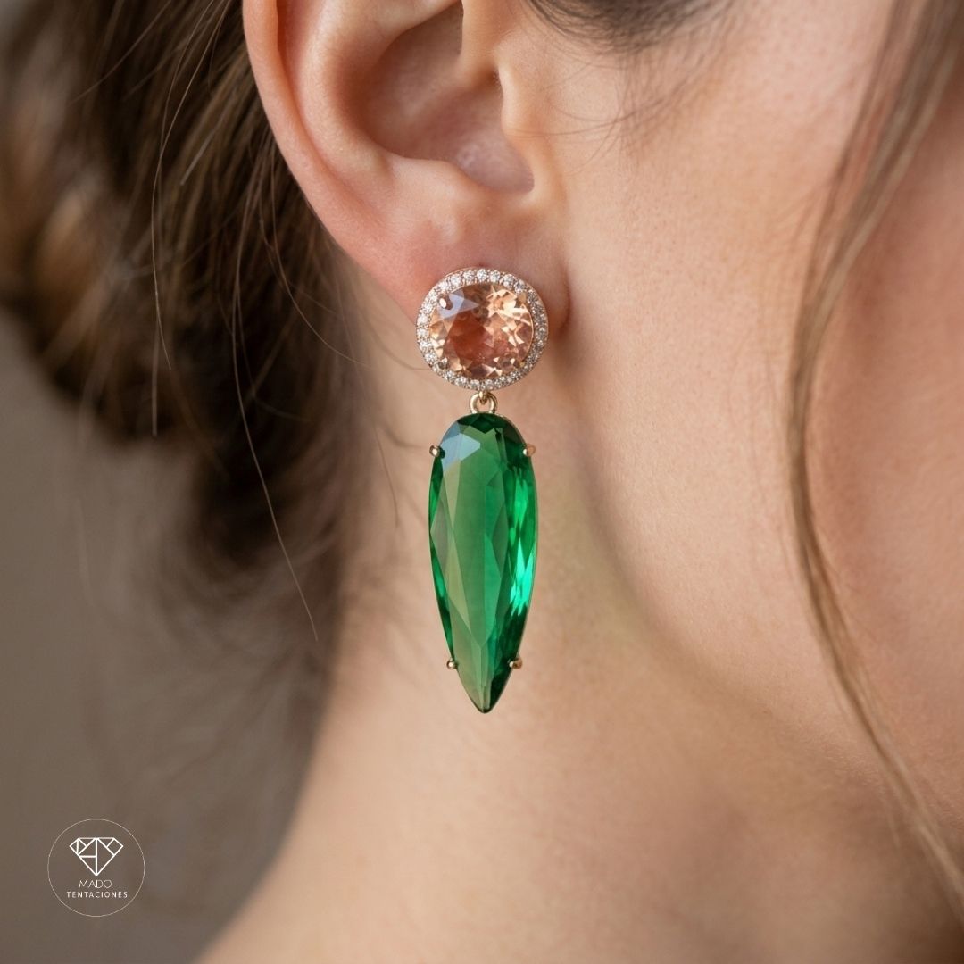 Broqueles Cristal Champaña Verde