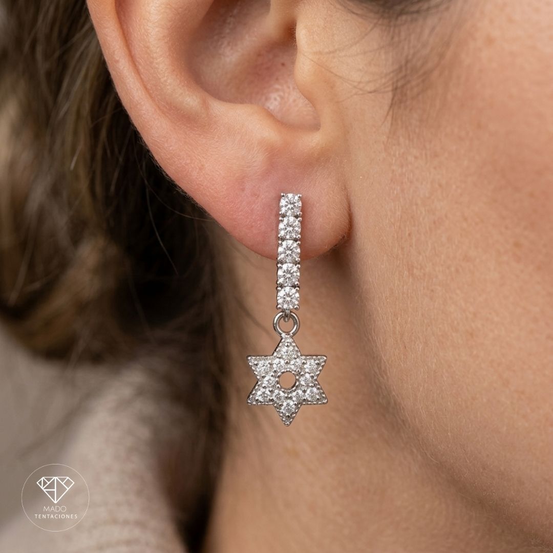 Aretes Colgantes Estrella Pavé