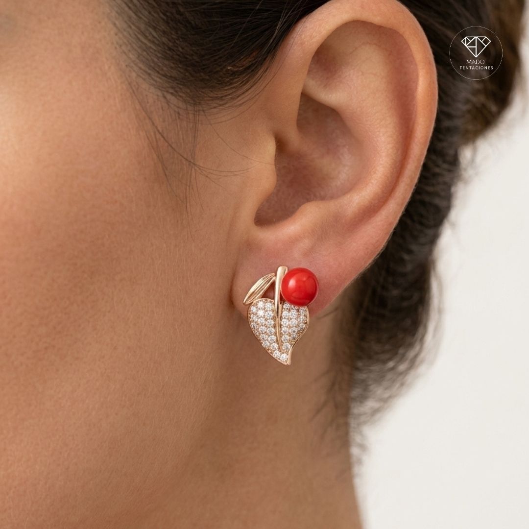 Aretes Hoja Pavé Coral