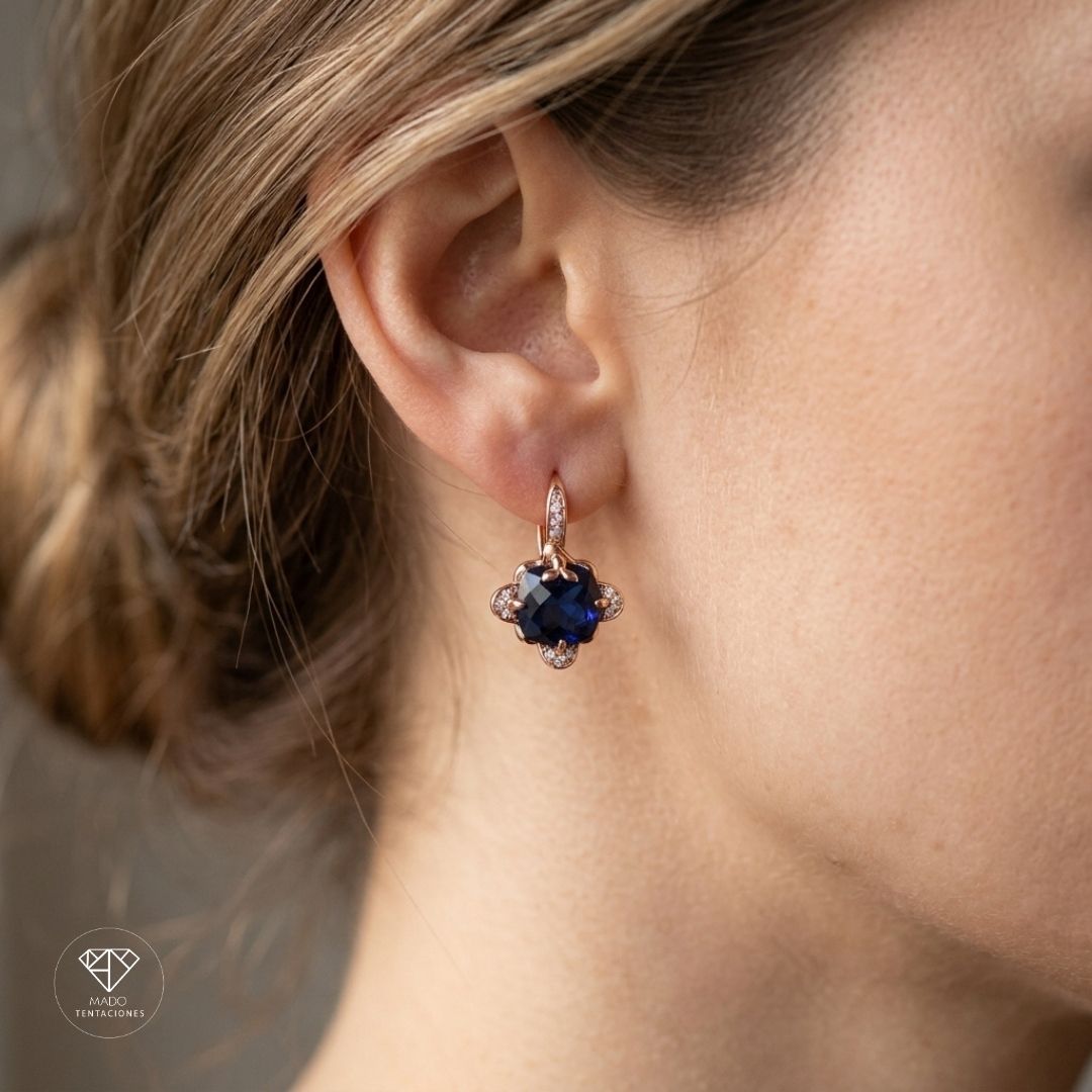 Aretes Azul Zafiro Flor