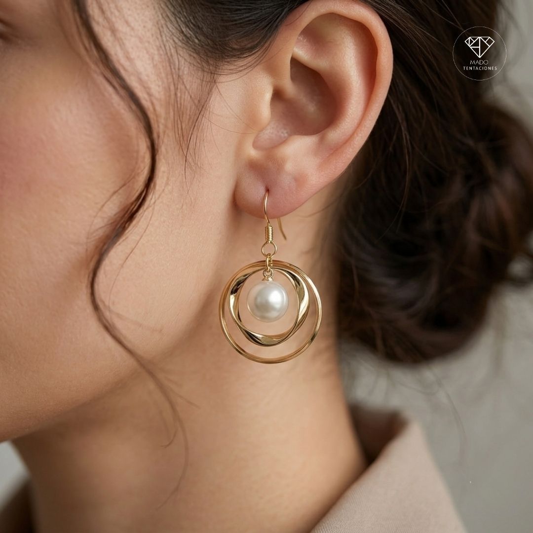 Aretes Círculos Dobles Perla