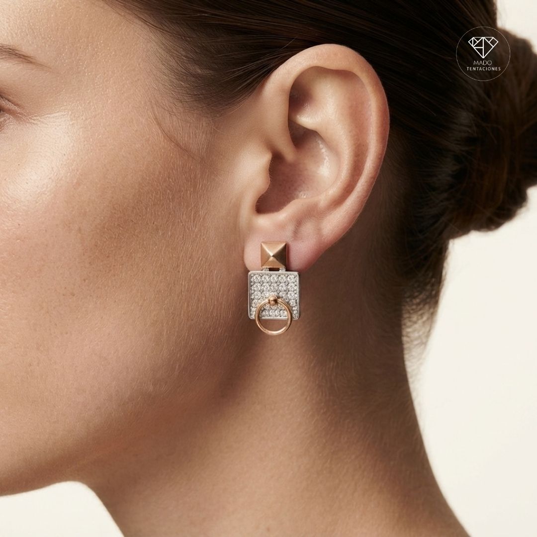 Aretes Cuadro Pavé y Aro