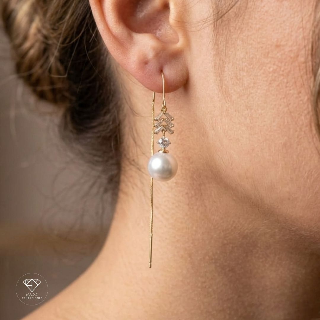 Aretes Largos Espigas y  Perla