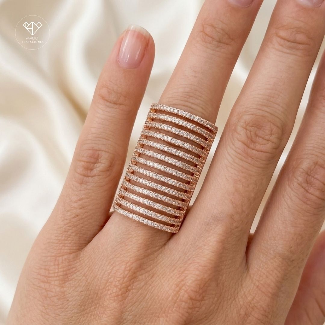 Anillo Ancho Pavé Rosa