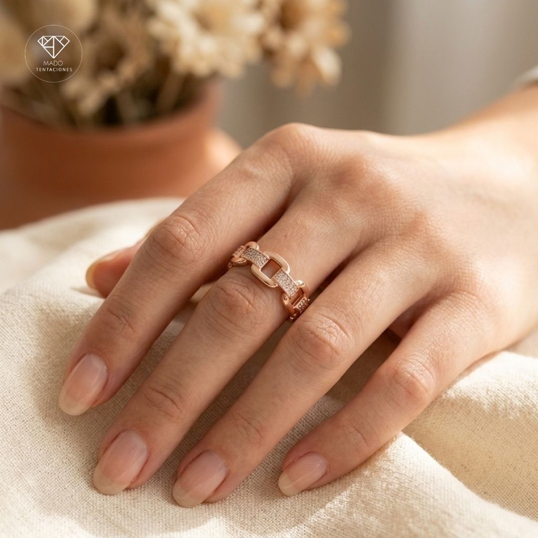 Anillo Eslabón Cadena Micropavé