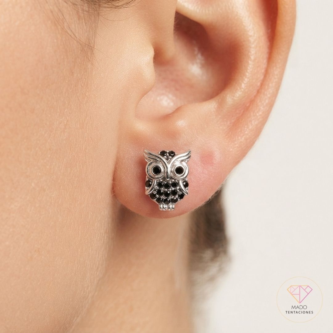 Aretes Broquel Búho Brillante