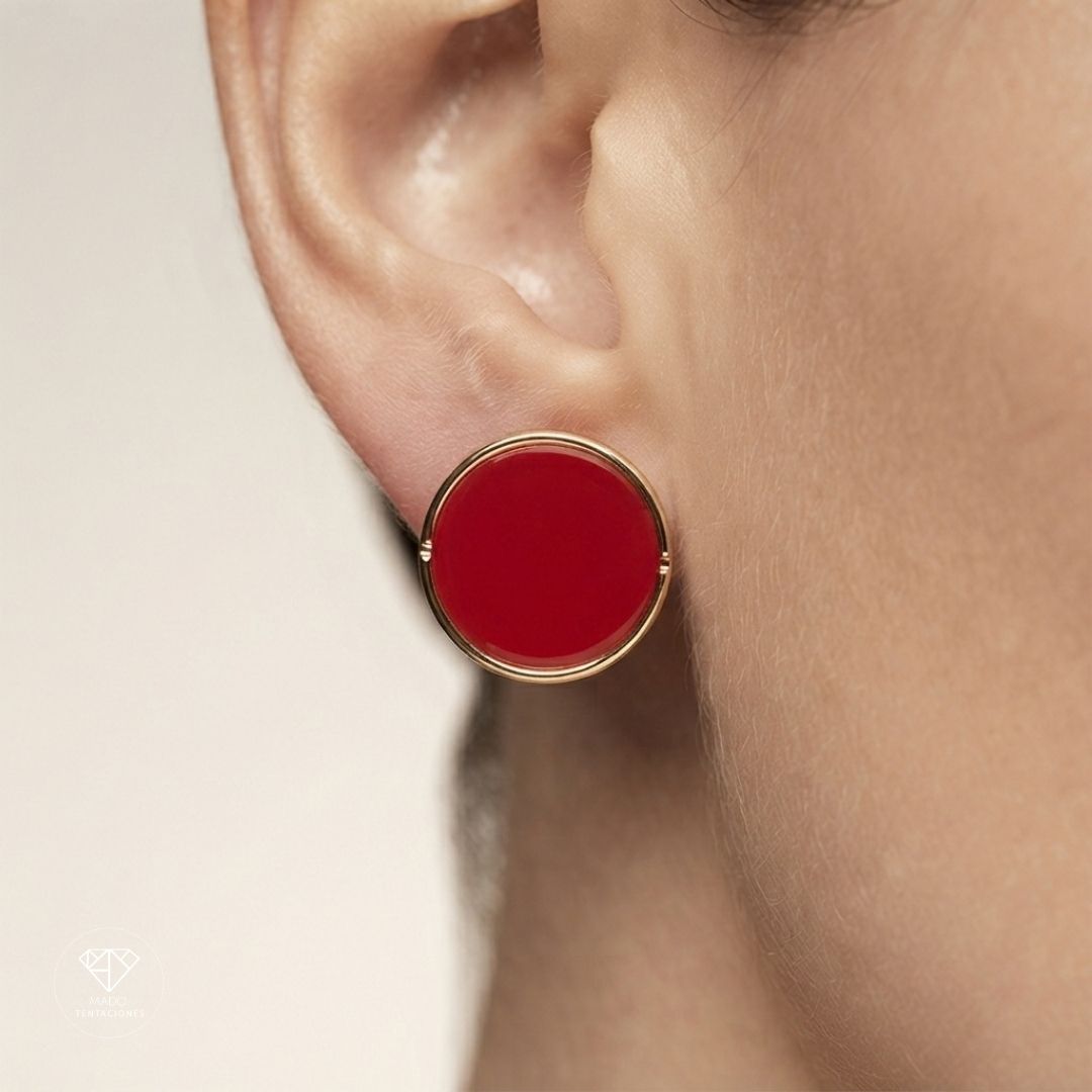 Aretes Broquel Círculo Rojo