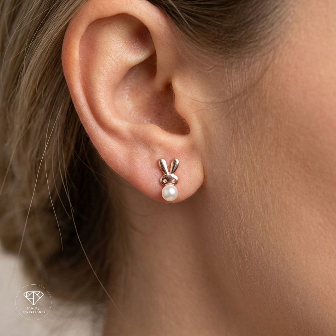 Broqueles Conejo Perla Rose Gold