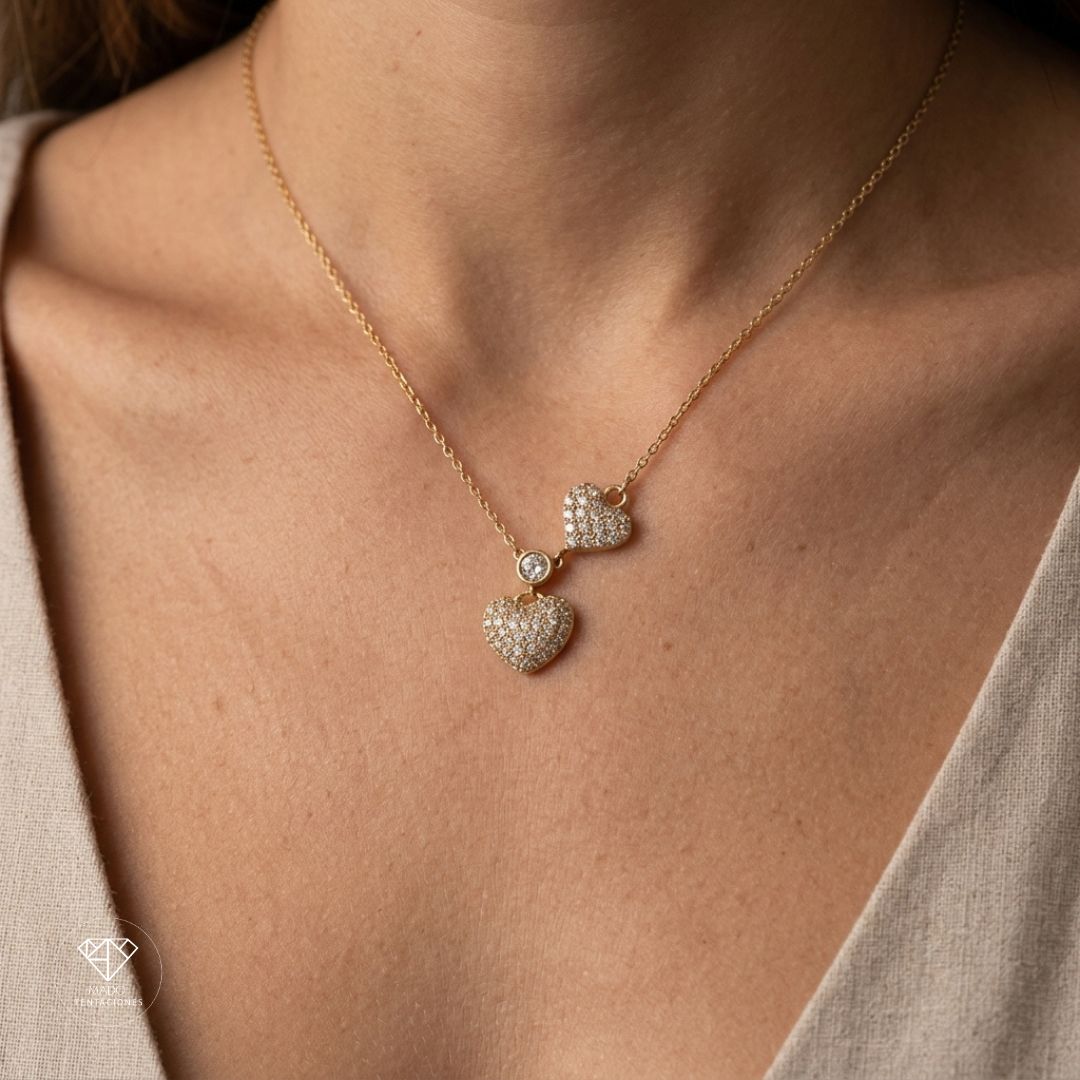 Collar Doble Corazón Pavé