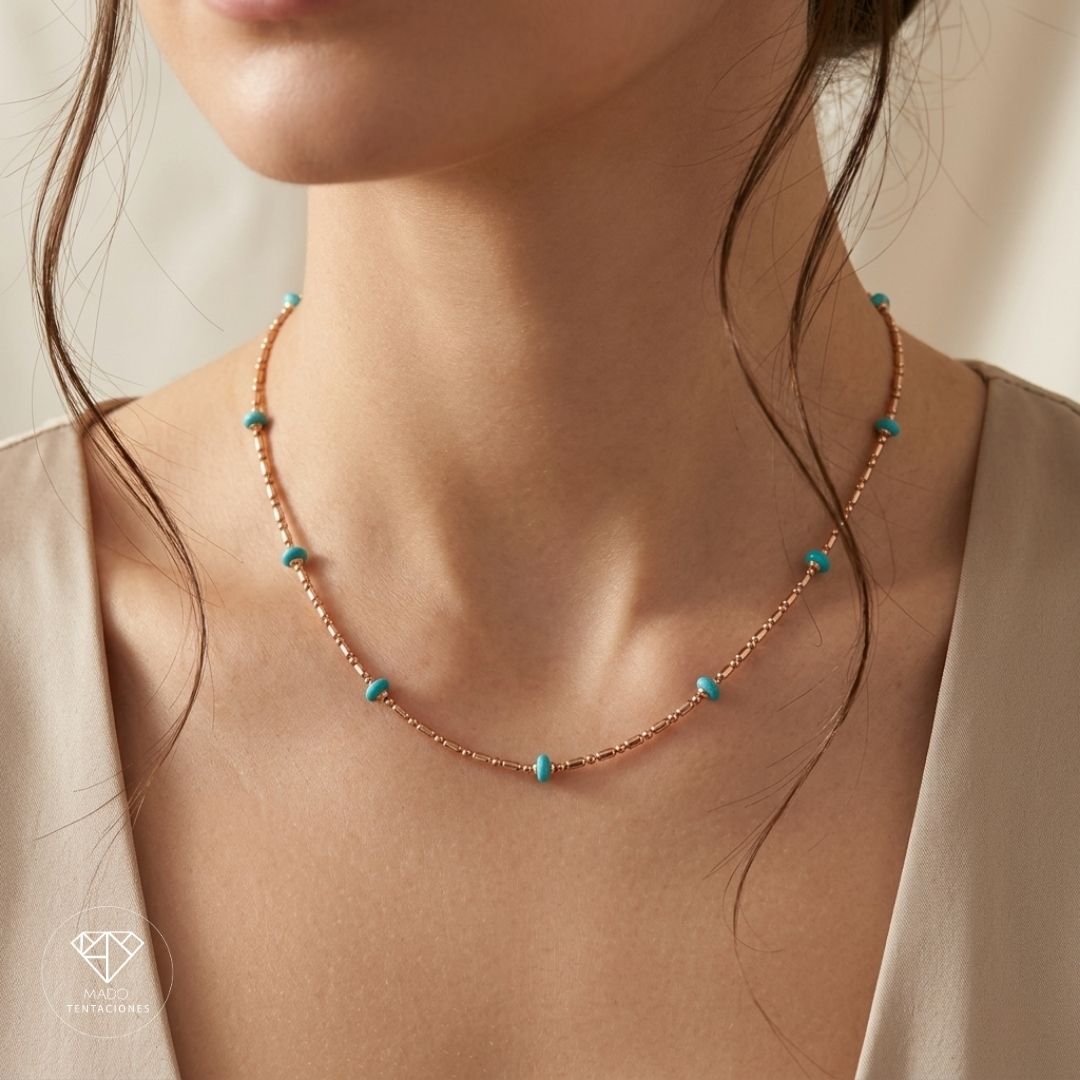 Collar Cadena Cuentas Turquesa