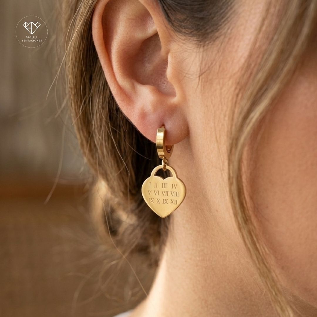 Aretes Corazón Números Romanos