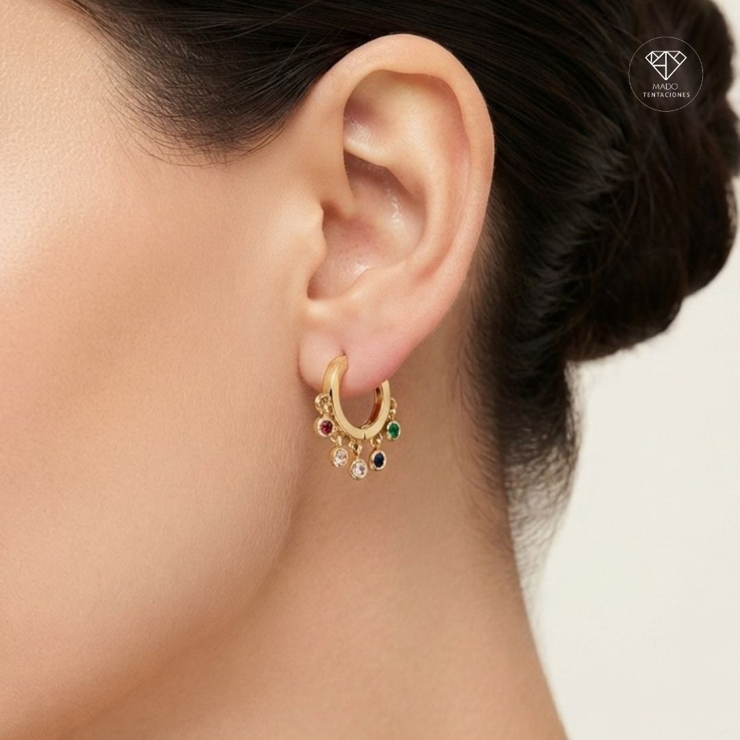 Aretes Huggies Puntos Multicolor