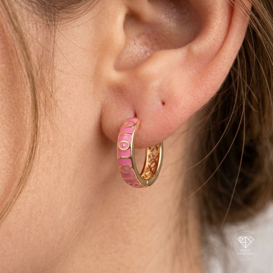 Aretes Huggie Patrón Rosa