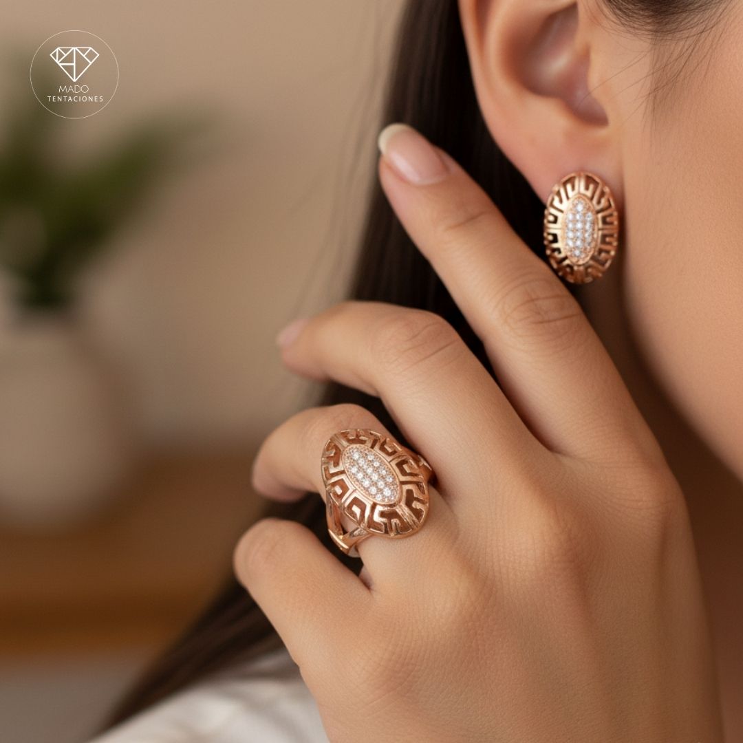 Juego Anillo Aretes Greca