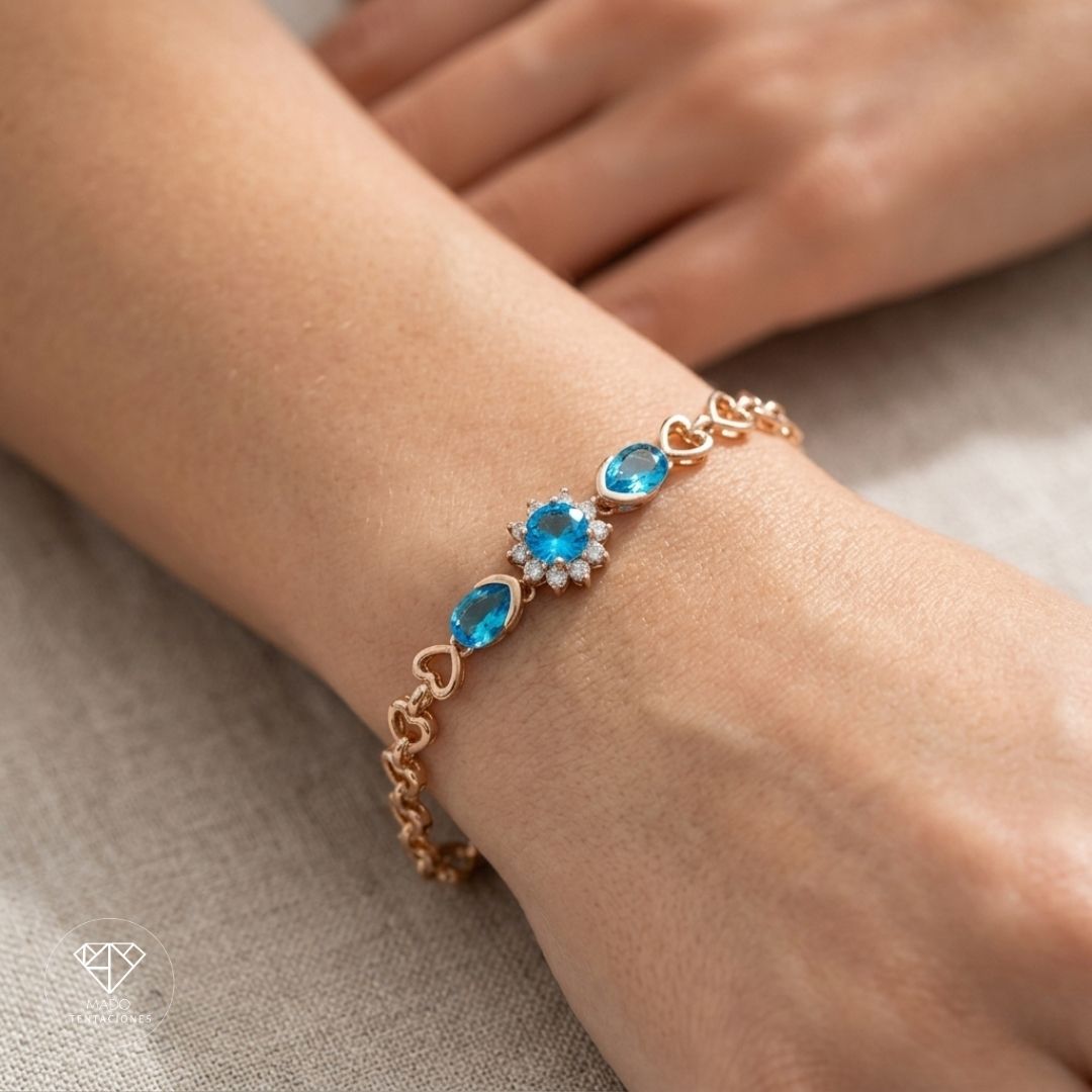 Pulsera Cristales Azules Corazones
