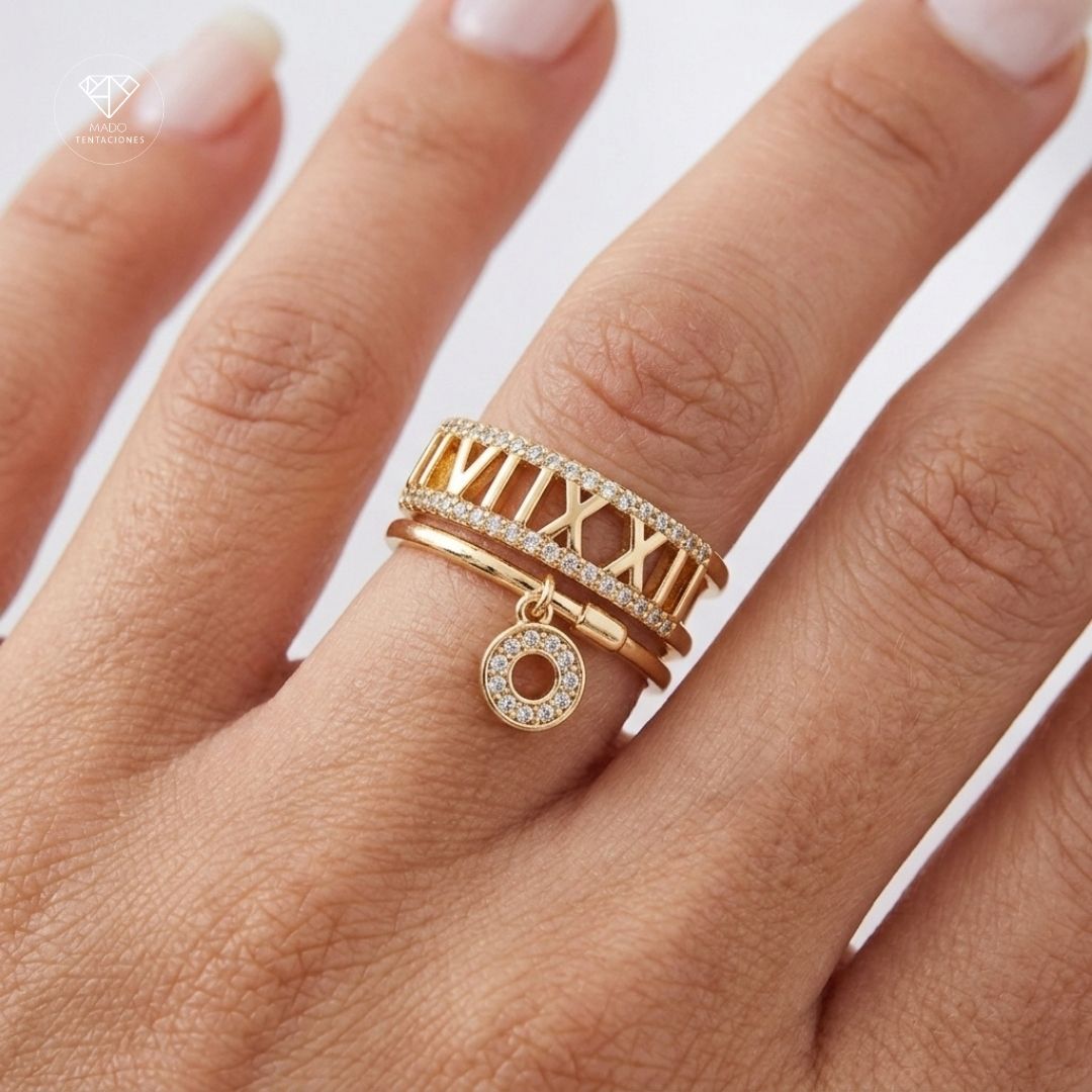 Anillo Números Romanos Dije Pavé