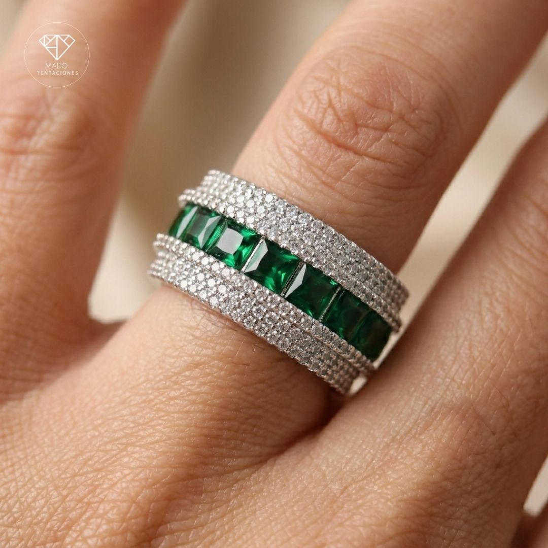 Anillo Churumbela Esmeralda Pavé