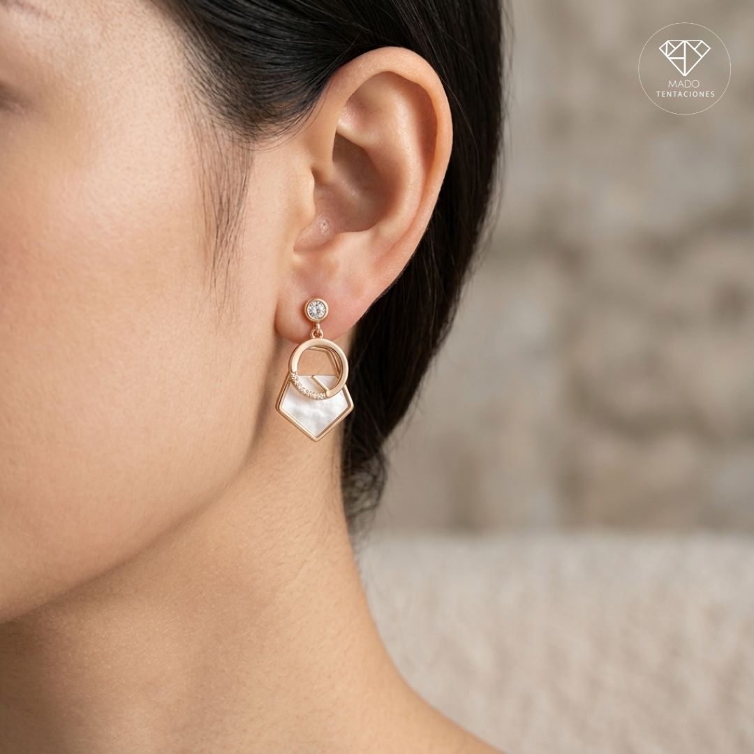 Aretes Nácar Geométricos Rose